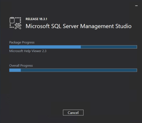 Прогресс установки SQL Management Studio