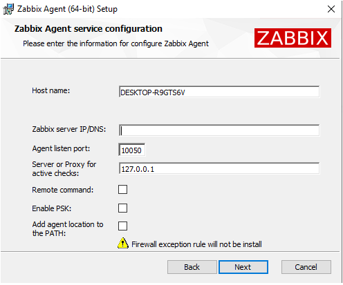 Контекстное меню настроек агента Zabbix