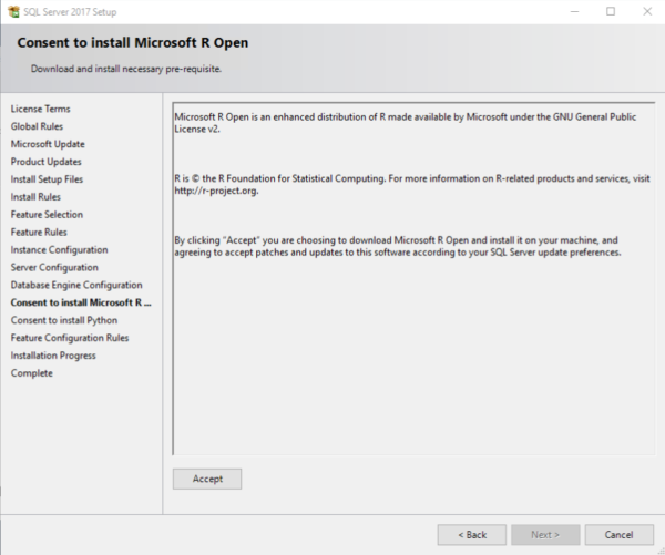 Соглашение на установку Microsoft R Open